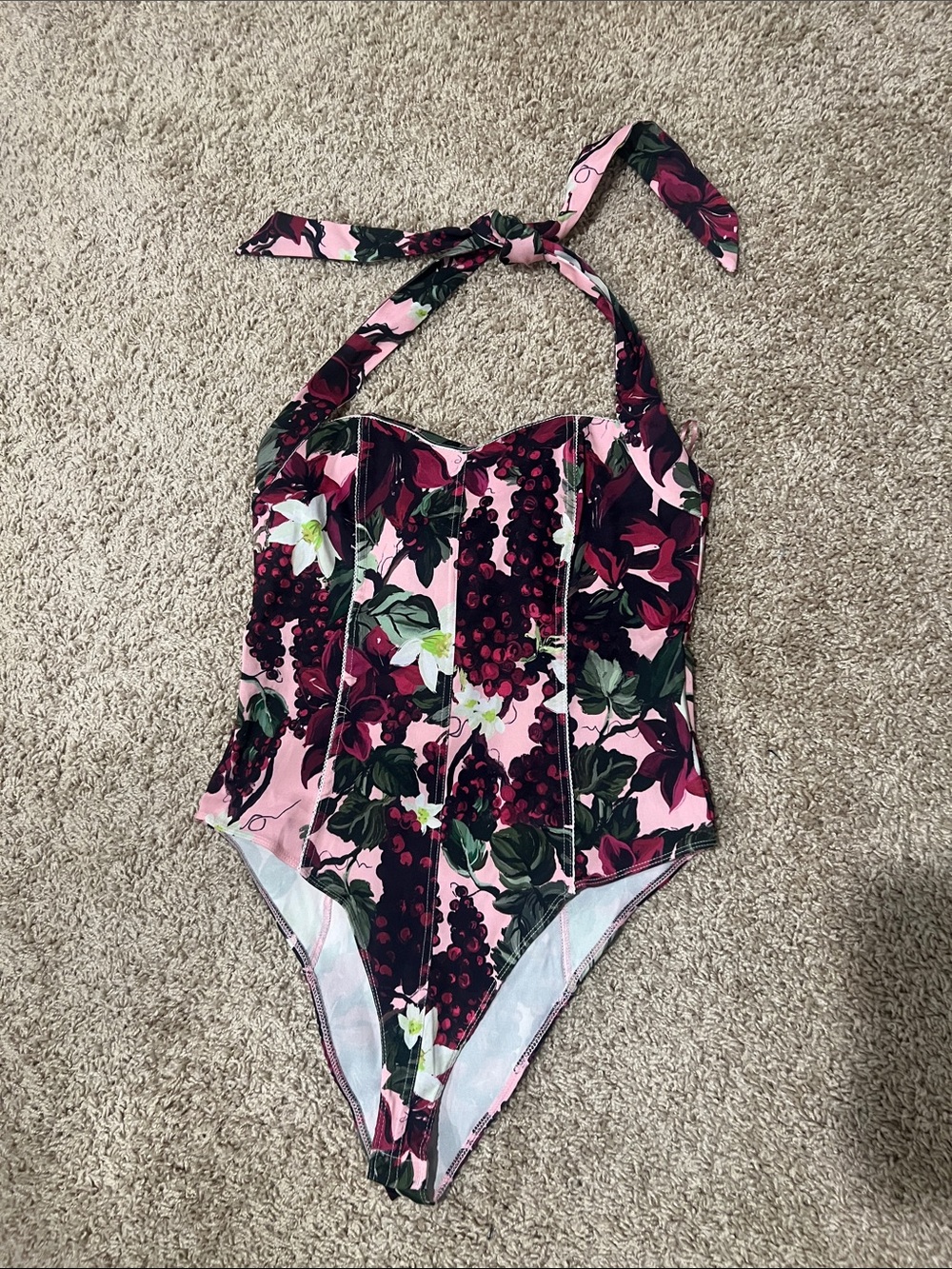 Zara Pink & Burgundy Floral Halter Bodysuit